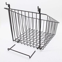 FixtureDisplays 12″ x 12″ Metal Gridwall Slatwall Basket w/ Hooks – Black