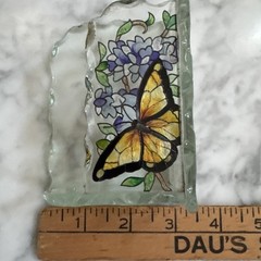 Joan Baker designs wings & wisteria cut glass hand painted business card holder