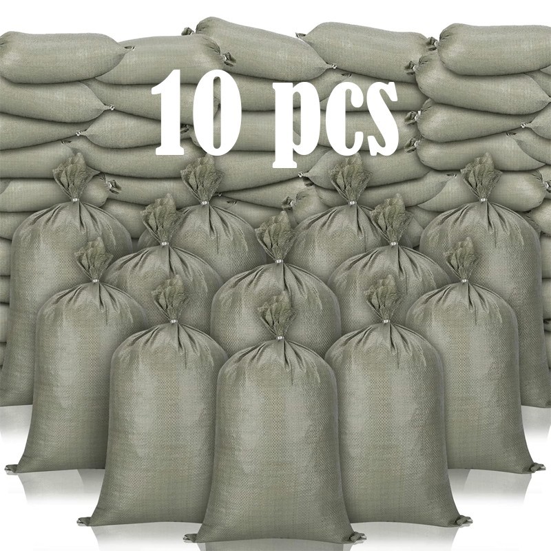 10 green heavy-duty woven sandbags, 16 x 24 in, for flood control/transportation