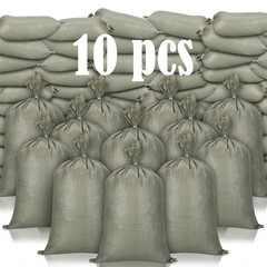 10 green heavy-duty woven sandbags, 16 x 24 in, for flood control/transportation