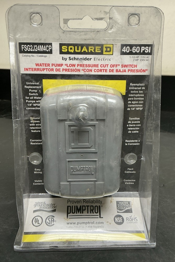 Square D FSG2J24M4CP 40-60 PSI Pumptrol Water Pump Low Pressure Cut Off Switch