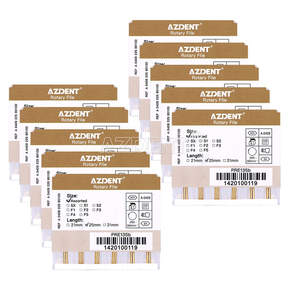 10 X AZDENT Dental Endodontic 25mm Gold Taper NITI Endo Rotary Files Engine Use