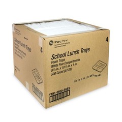Pactiv Evergreen Foam School Trays 5 Compartment White 8.25×10.5×1 Inch 500 Ct
