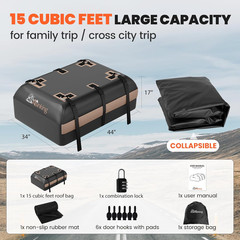 15 Cu Ft Waterproof Car Rooftop Cargo Carrier Bag Roof Rackless Mat Straps Lock