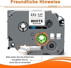 Brother Genuine P-Touch, TZe-231 5 Pack Tape TZE2312PK Black Print White Tape