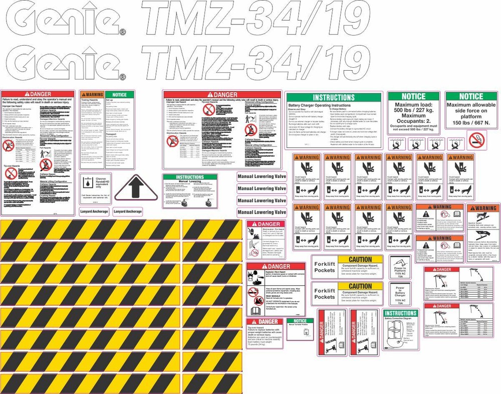 Genie TMZ-34/19 Towable Boom Lift Decal Kit- High Quality Aftermarket