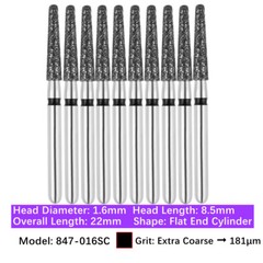 10pc Dental High Speed Diamond Burs Flat End Taper Friction Grip Polishing Burs