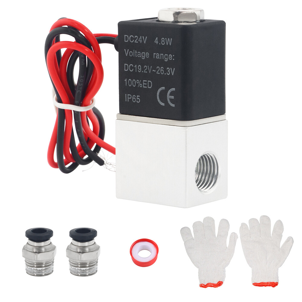 2 Way Normally Closed DC 24V Electric Solenoid Air Valve 1/4″ NPT Sets