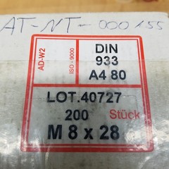 DIN933 M8x28 Hex head Cap Screw, DIN933 A4 80 – NEW