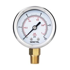 0-15 Psi Low Pressure Gauge, 2″ Dial Size, 1/4 Npt Lower Mount, Waterproof, Stai