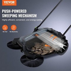 Walk-Behind Hand Push Floor Sweeper, 25.6″ Sweeping Width Floor Sweeper Manua…