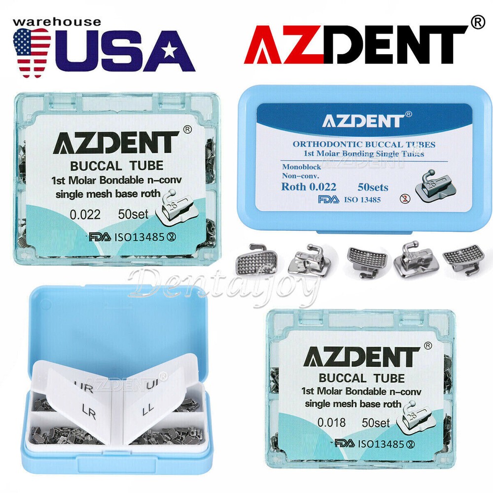 AZDENT Dental Orthodontic Buccal Tubes 1st Molar Tube Roth MBT 022 Bondable Tube