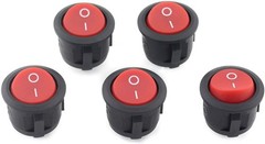 5 Pack Round Rocker Power Switch SPST 6A 250V AC 2 Pin ON Off Red Button Power