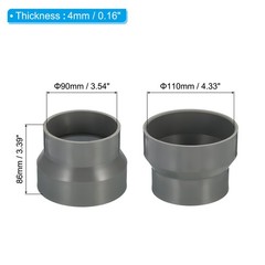 2Pcs 4″ to 3.5″ Duct Reducer Connector Ventilation Tube Increaser Adapter Grey