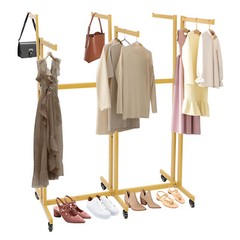 Modern Gold Clothing Display Rack Stand Retail Rolling Garment Hanger w/Wheels