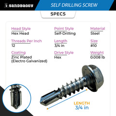 #10 x 3/4″ Self Drilling Screws | Hex Head Sheet Metal Screw | Zinc – Sandbaggy
