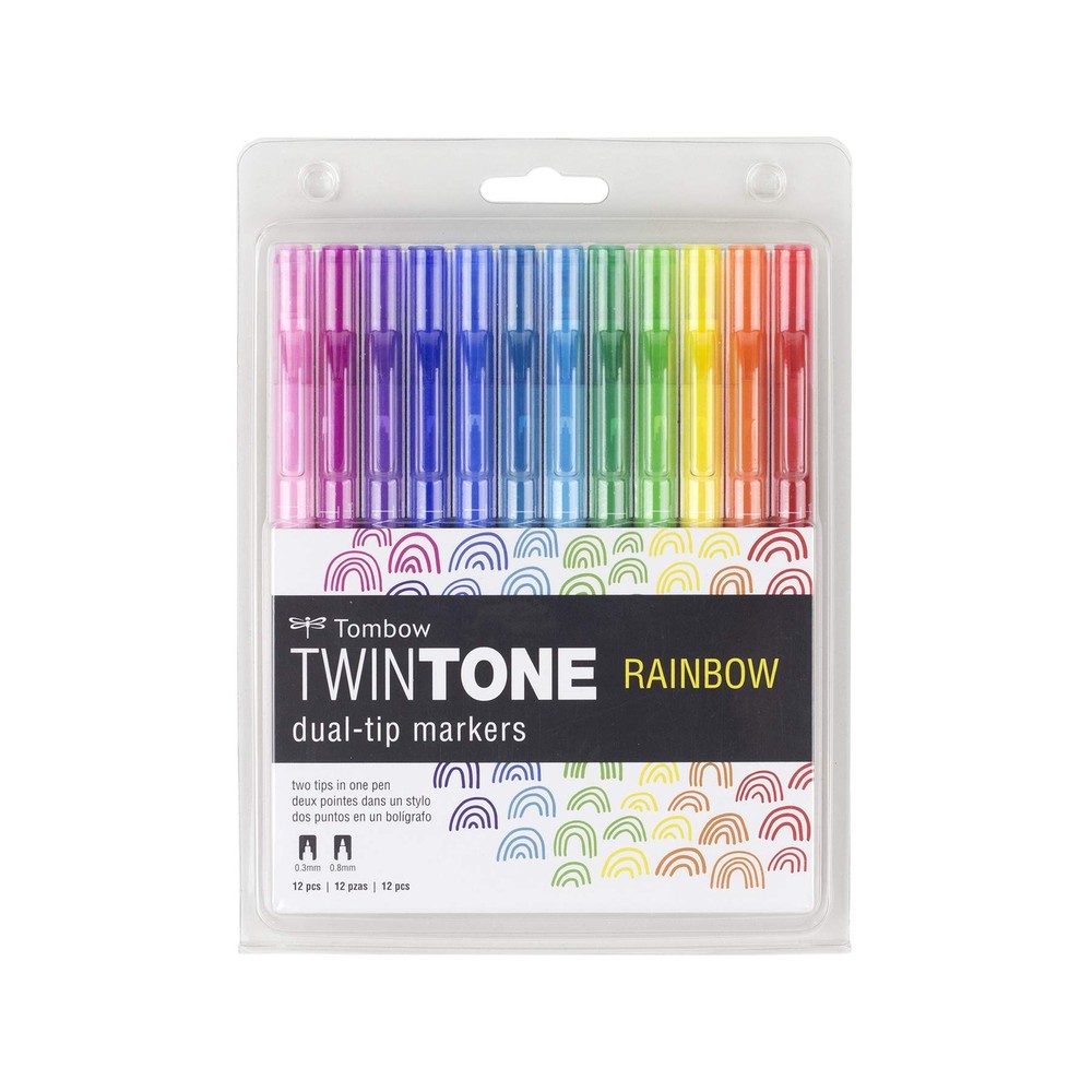 Tombow 61526 Twintone Marker Set Rainbow 12-Pack. Double-Sided Markers Perfect
