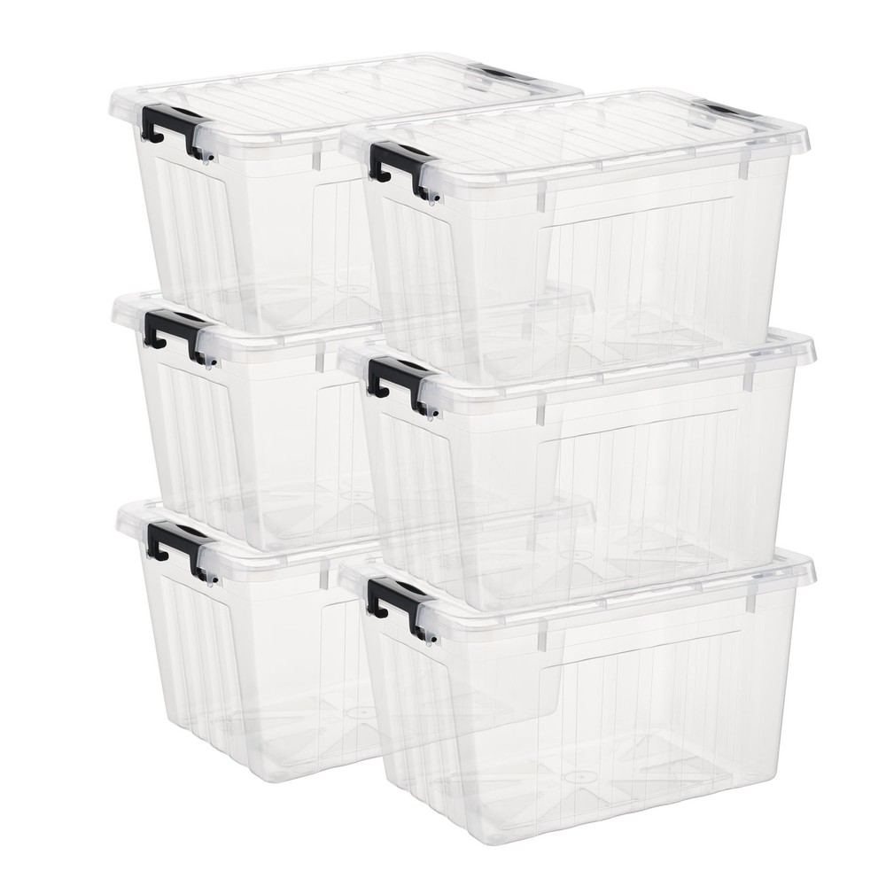 Cetomo Lidded Storage Bin, Stackable Storage Box with Lid and Snap Lock, Clea…