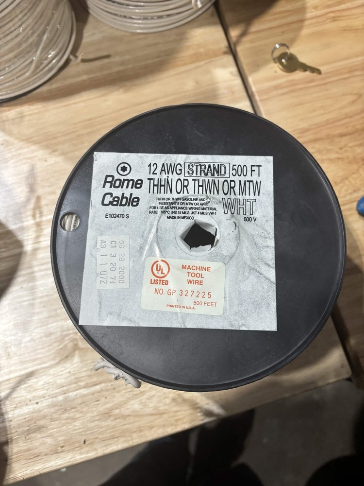 Rome Cable 12281 Electrical Wire 12AWG Stranded THHN/THWN White 1‑Pack (AEH1.5)