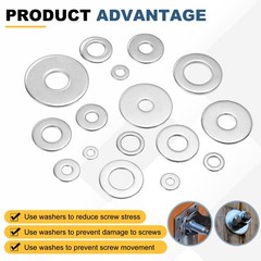 50Pcs M10 x 20mm x 1.5mm 304 Stainless Steel Flat Washers for Screws Bolts