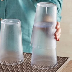 (ONE DOZEN) 32 oz DRINK PEBBLED CLEAR HARD PLASTIC TUMBLERS BPA FREE, 6.5″ TALL