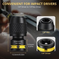 AMTOVL Impact to 1/4 Hex Converter – 1/2 INCH Drive Female to 1/4-Inch Allen …
