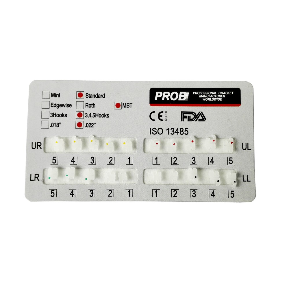 Dental PROB Orthodontic Ceramic Brackets Braces Standard MBT 022 Slot 345 hooks