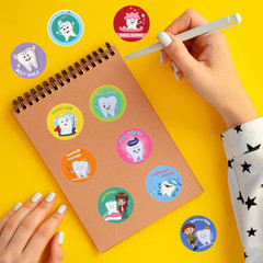500Pcs Dental Stickers, 1 Inch round Cute Tooth Reward Decals Dental Prizes for