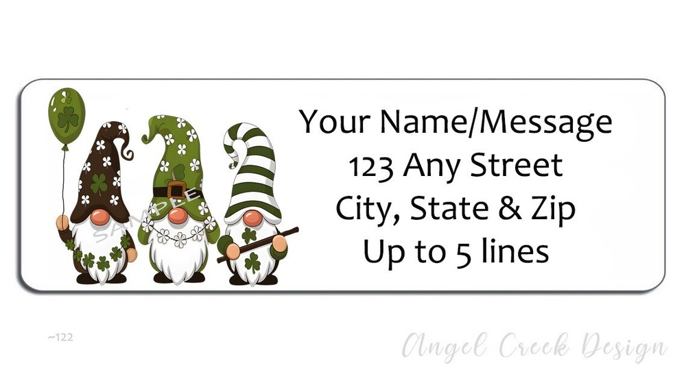 Cute St Patrick’s Day Shamrock Gnomes Personalized Return Address Labels