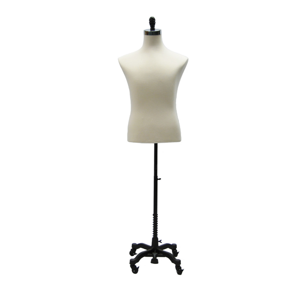 Adult Male Off White Torso Shirt Form Mannequin Display with Black Wheel Base