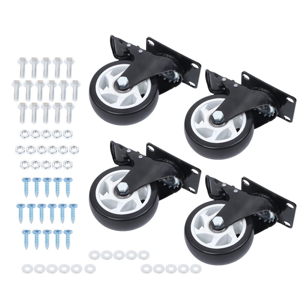 4 Pcs 2200Lbs With Brake And White Hubs 4 In Swivel Caster Wheels Heavy Duty