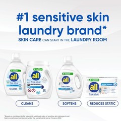 All Free Clear Unscented Fabric Softener Dryer Sheets, 195 Count
