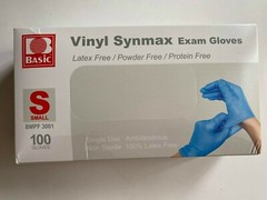 ( LOT OF 2 ) Basic Vinyl Synmax Exam Gloves ( 100 gloves each ) SMALL BMPF3001
