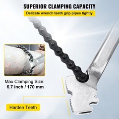 VEVOR 24″ Chain Wrench Steel Straight Handle Tool 22″ Chain 6.7″ Capacity