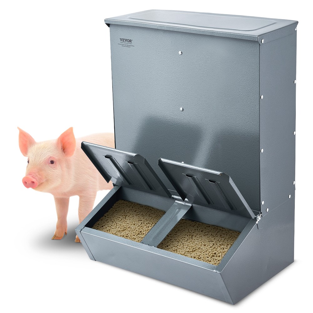 Hog Feeder 3.7 Bushel Metal Double Door Pig Feeder Feeding up to 8 Hogs