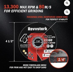 Revvstark EN12413 5-Pack Grinding Wheels 4.5″ x 1/4″ x 7/8″ 13300 Rpm