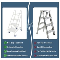 4 Step Non-Slip Rolling Ladder with 4 Wheels & Handrails 661LBS, 18″ W x 50″ H