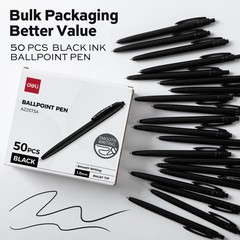 deli Pens Bulk, 50 Pcs Retractable Ballpoint 50 Count (Pack of 1), Black