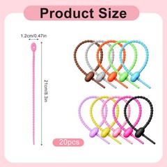 8 Inch Colorful Silicone Cable Ties, 20Pcs Reusable Zip Ties Adjustable Multi…