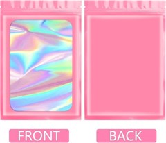 400PCS Holographic Mylar Foil Bag Resealable Zipper Pouch Packaging Clear Front