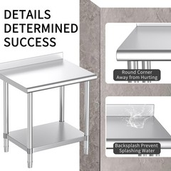 Stainless Steel Table, 30 x 24 Inches Commercial Metal Prep & Work Table with…