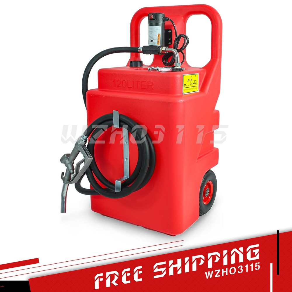 Heavy Duty Portable Fuel Tank w/ Top Handle 13ft Delivery Hose Oil Gun 32 Gallon