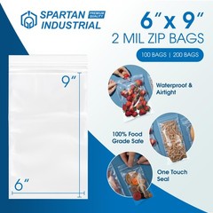 Spartan Industrial – 6” X 9” (1000 Count) 2 Mil Clear Reclosable Zip Plastic Pol
