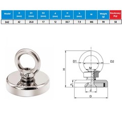 128LBS Pulling Force Neodymium Fishing Magnets, Strong Round Rare Earth