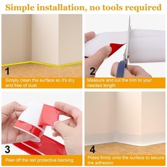 Self-Adhesive Flexible Baseboard Molding Trim – 20 Ft Vinyl Wall Base for