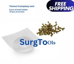 Titanium Cranial Mesh 100x100mm 5pcs w/ 70 Screws Neurosurgery Cranioplasty