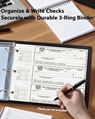 Compact 3-Ring Check Binder for Deskbook Checks, Vegan Leather Cover, 9″x11.25