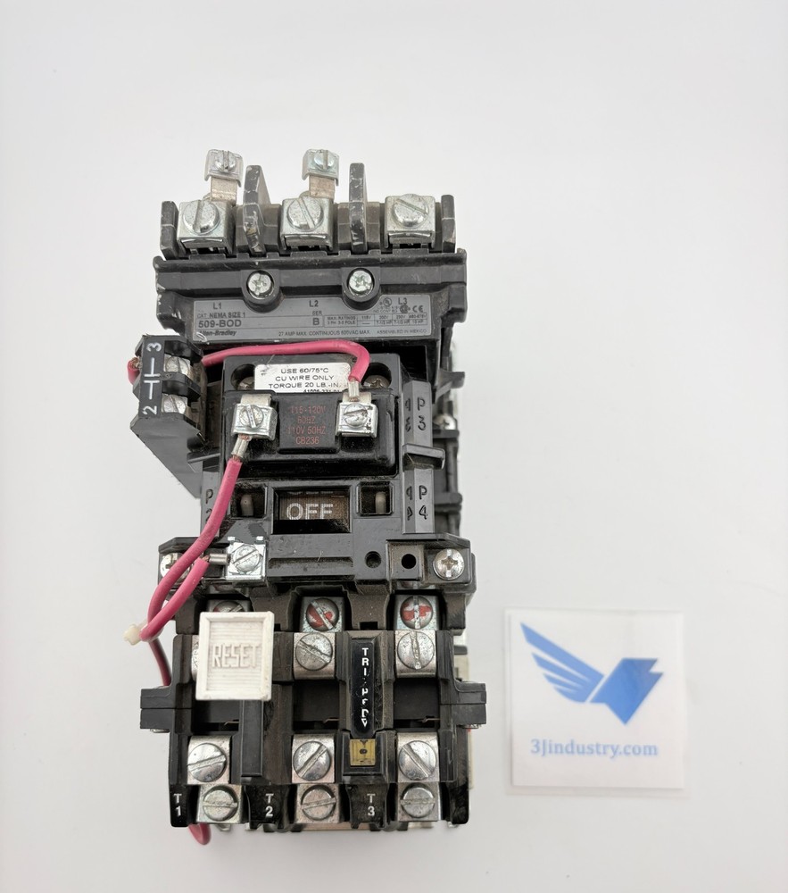 Allen-Bradley 509-BOD NEMA Size 1 Motor Starter 600V 10HP 120V Coil w/ 595-A