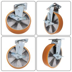 4 Pcs Industrial Casters 8″ Caster Wheel With Brake 6000lbs Orange Aluminum Core