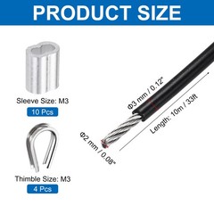 33FT 1/8″ Stainless Steel Cable Railing Kit with Sleeves Thimbles Black